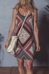 Geometric Scarf Print Lace Trim V-Neck Cami Mini Dress
